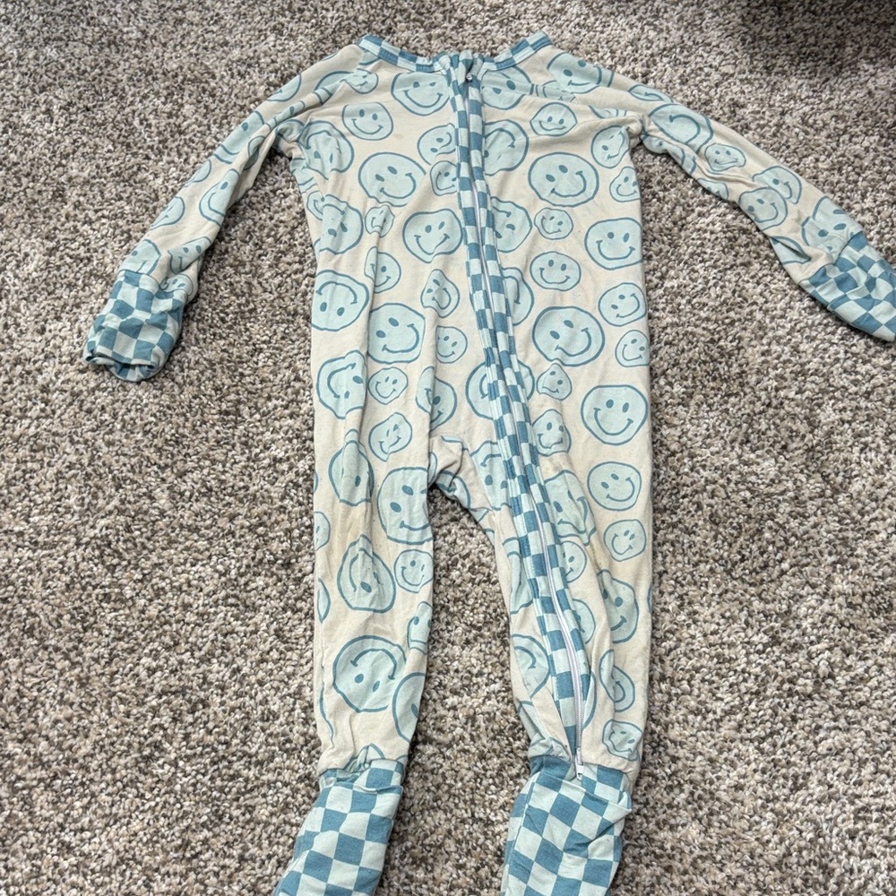 Smiley Face Blue Kids Footie Pajamas